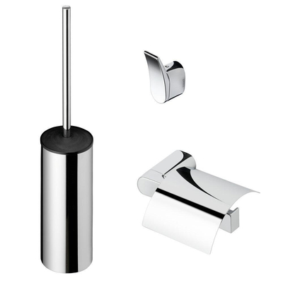 Geesa Wynk Set d'accessoires WC - Brosse de WC avec support - Porte-rouleau de toilette avec couvercle - Crochet à serviette - Chrome