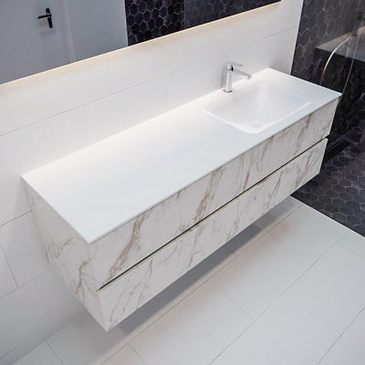 Mondiaz VICA ensemble de meuble de salle de bain - 150cm - meuble sous-vasque carrara - 4 tiroirs - lavabo cloud droite - 1 trou de robinet - miroir LED - version XL 60cm de haut