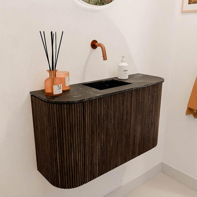 Mondiaz JOYA-DLUX 73.2cm toiletmeubel - ronding links en rechts kleur Walnut - Wastafel FAYE positie Midden Zonder kraangat kleur Lava.