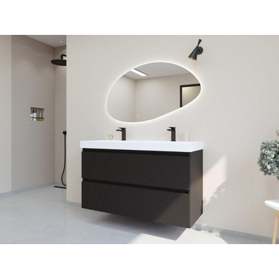HR Infinity XXL ensemble de meubles de salle de bain 3d 120 cm 1 lavabo en céramique blanc 2 trous de robinet 2 tiroirs noir mat