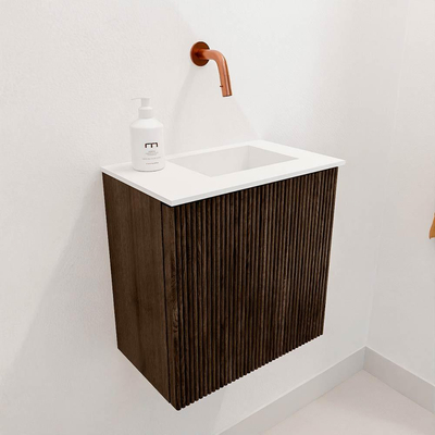 Mondiaz JOYA 40cm toiletmeubel - kleur Walnut - Wastafel FAYE positie Rechts Zonder kraangat kleur Talc.