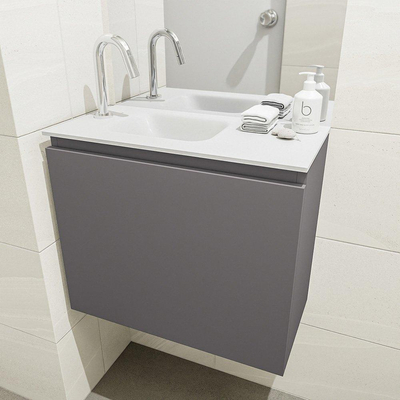 MONDIAZ OLAN Toiletmeubel 60x30x40cm met 1 kraangaten 1 lades dark grey mat Wastafel Lex links Solid Surface Wit