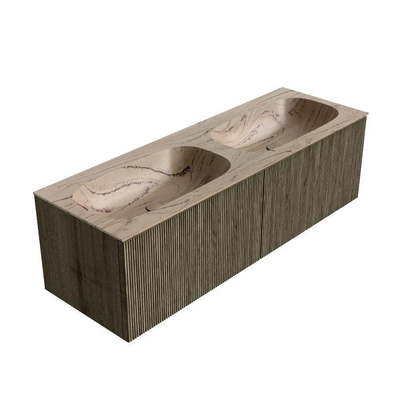 MONDIAZ KURVE-DLUX Meuble de salle de bains 140cm couleur Shadow avec 2 tiroirs et 0 portes. Lavabo STOR SMALL Double 2 trous de robinet Arena.