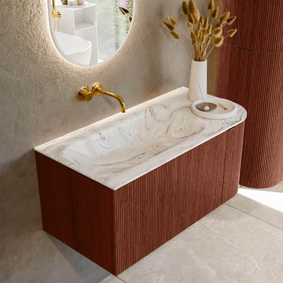 Mondiaz KURVE-DLUX Badkamermeubelset - 95x46x40cm - 1 lade - 1 deur - wastafel solid surface - links - zonder kraangat - Ruby