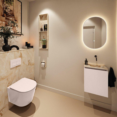 MONDIAZ TURE-DLUX Meuble toilette - 40cm - Rosee - EDEN - vasque Frappe - position droite - sans trou de robinet