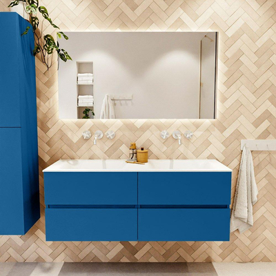 Mondiaz VICA ensemble de meuble de salle de bain - 130cm - meuble sous-vasque jeans - 4 tiroirs - lavabo cloud double - sans trous de robinet - version haute de 60cm - talc