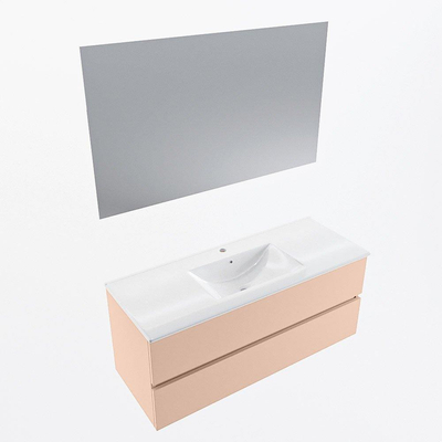 Mondiaz VICA ensemble de meuble de salle de bain - 120cm - meuble sous-vasque rosee - 2 tiroirs - lavabo denia milieu - 1 trou de robinet - couleur Blanc Brillant - miroir LED - version XL 60cm haut