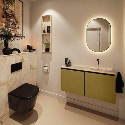 MONDIAZ TURE-DLUX Meuble de WC 100 cm Oro. EDEN vasque Frappe position droite. Sans trou de robinet.