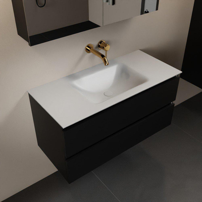 Mondiaz AIVY Ensemble de meuble - 100x45x50cm - 0 trous de robinet - 1 vasque Talc Solid surface - Centre - 2 tiroirs - avec miroir - MDF Urban