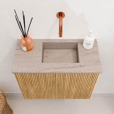 Mondiaz JOYA-DLUX Meuble de toilette 50cm - couleur Oak - Lavabo FAYE position Droite Sans trou de robinet couleur Saba