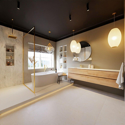 MONDIAZ VICA-DLUX Ensemble meuble de salle de bains - 200cm - meuble bas Washed oak - 4 tiroirs - lavabo encastré cloud à gauche - 1 trou de robinet - version hauteur 60cm - opalo