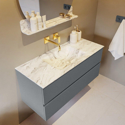 MONDIAZ VICA-DLUX Ensemble meuble de salle de bains - 110cm - meuble bas plata - 2 tiroirs - lavabo encastré cloud central - sans trous de robinet - version haute 60cm - glace