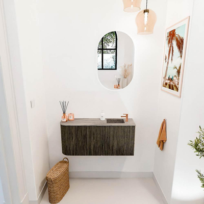 Mondiaz JOYA-DLUX 91.6cm toiletmeubel - ronding links kleur Shadow - Wastafel FAYE positie Rechts 1 kraangat kleur Oza.