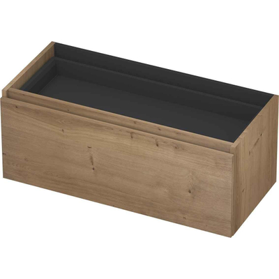 INK Wastafelonderkast - 100x40x45cm - 1 lade - greeploos - met houten keerlijst - MDF - Ash grey