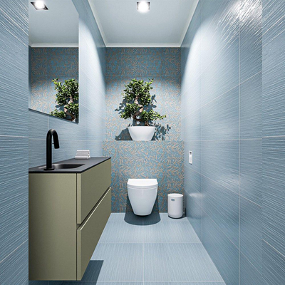 MONDIAZ ADA Toiletmeubel - 100x30x50cm - 1 kraangat - 2 lades - army mat - wasbak links - Solid surface - Zwart