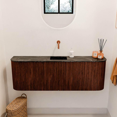 Mondiaz JOYA-DLUX 123.2cm toiletmeubel - ronding links en rechts kleur Ruby - Wastafel FAYE positie Midden Zonder kraangat kleur Lava.