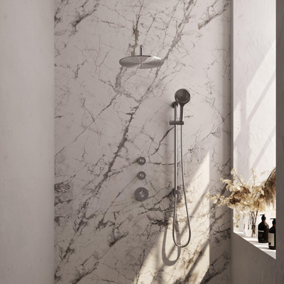 Brauer Brushed Edition Ensemble de douche pluie encastré - douche principale 30cm - bras mural - glissière - avec partie encastrable - boutons lisses - douchette ronde 3 positions - PVD - inox brossé