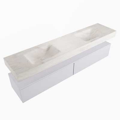 Mondiaz ALAN-DLUX Ensemble de meuble - 200cm - meuble Cale mat - 2 tiroirs - Lavabo Cloud Ostra suspendu - vasque gauche et droite - 0 trous de robinet