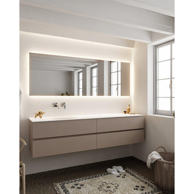 Mondiaz VICA ensemble de meuble de salle de bain - 200cm - meuble sous-vasque fumée - 4 tiroirs - lavabo lune gauche - sans trou de robinet version XL 60cm de haut