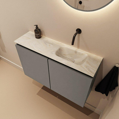 MONDIAZ TURE-DLUX Meuble WC 80 cm Smoke. EDEN lavabo Ostra position à droite. Sans trou de robinet.