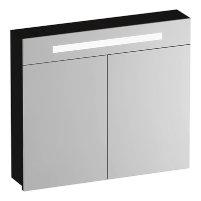 BRAUER Promise spiegelkast - 80x70x15cm - met verlichting 2 spiegeldeuren Timber Black