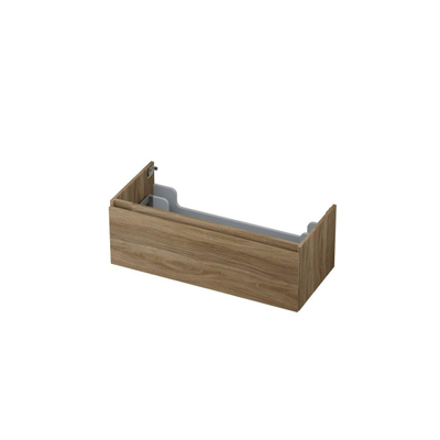 INK Wastafelonderkast - 100x45x35cm - 1 lade - greeploos - met houten keerlijst - MFC - Zuiver eiken