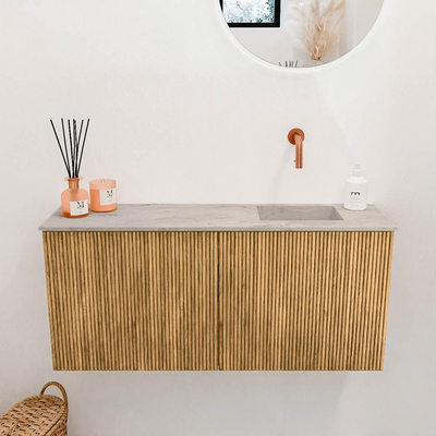 Mondiaz JOYA-DLUX 90cm toiletmeubel - kleur Oak - Wastafel FAYE positie Rechts Zonder kraangat kleur Glace.