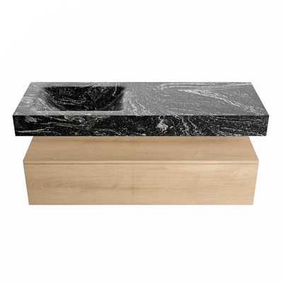 MONDIAZ ALAN - DLUX Badkamermeubelset - 130cm - onderkast - Washed Oak - 1 lade - vrijhangende wastafel - wasbak links - 0 kraangaten - Lava