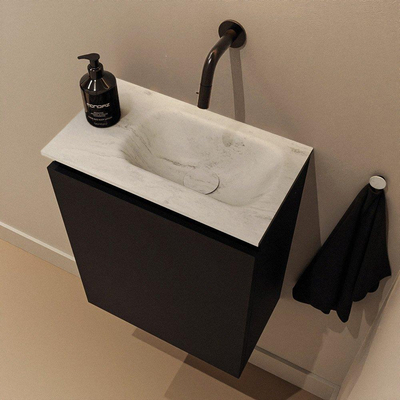 MONDIAZ TURE-DLUX Meuble WC 40 cm Urban. Vasque EDEN Opalo position droite. Sans trou de robinet.