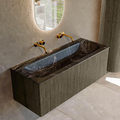 Mondiaz KURVE-DLUX Badkamermeubelset - 120x46x40cm - 1 lade - wastafel solid surface - midden - zonder kraangat - Shadow