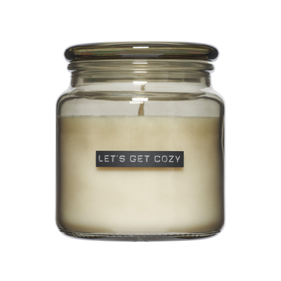 Wellmark Bougie parfumée - Dark Amber - grande - 9.5x11cm - verre transparent - Let's Get Cozy