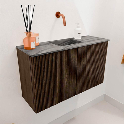 Mondiaz JOYA-DLUX 70cm toiletmeubel - kleur Walnut - Wastafel FAYE positie Midden Zonder kraangat kleur Sombra.