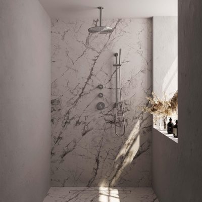 Brauer Douche pluie encastrable brossé - douche principale 30cm - bras plafond 20cm - 3 boutons sculptés - douchette à main barre 1 fonction - - PVD - inox brossé