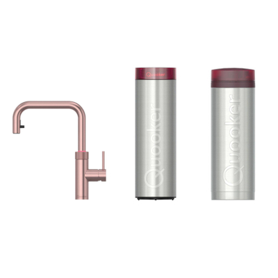 Quooker Flex Square kokendwaterkraan - draaibare & uittrekbare uitloop - PRO3 incl. Cube reservoir - Warm / kokend / bruisend / gefilterd water - rosé koper