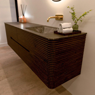 Mondiaz CIRO-DLUX Badkamermeubelset - 180x45x50cm - Solid surface wastafel Lava - 1 wasbak Rechts - zonder kraangaten - 4 lades - Walnut