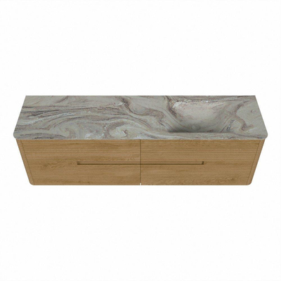 Mondiaz CIRO-DLUX Badkamermeubelset - 170x45x50cm - Solid surface wastafel Glace - 1 wasbak Rechts - 1 kraangat - 4 lades - Oak