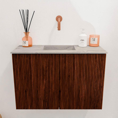 Mondiaz JOYA-DLUX 60cm toiletmeubel - kleur Ruby - Wastafel FAYE positie Midden Zonder kraangat kleur Glace.