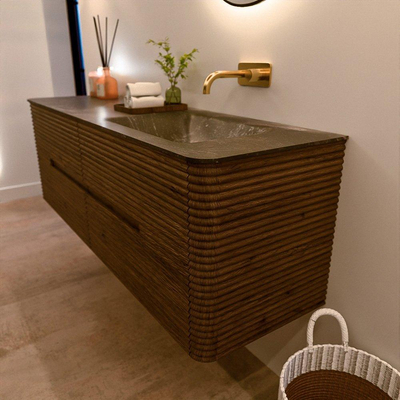 Mondiaz CIRO-DLUX Badkamermeubelset - 150x45x50cm - Solid surface wastafel Lava - 1 wasbak Rechts - zonder kraangaten - 4 lades - Dusk