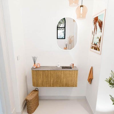 Mondiaz JOYA-DLUX 101.6cm toiletmeubel - ronding links kleur Oak - Wastafel FAYE positie Rechts 1 kraangat kleur Oza.