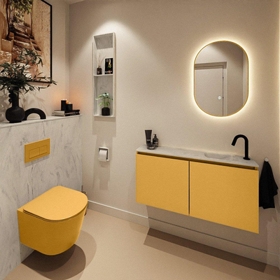MONDIAZ TURE-DLUX meuble WC 100 cm Ocher. EDEN vasque Opalo position droite. Avec 1 trou de robinet.
