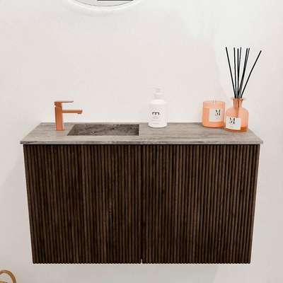 Mondiaz JOYA-DLUX 70cm toiletmeubel - kleur Walnut - Wastafel FAYE positie Links 1 kraangat kleur Oza.