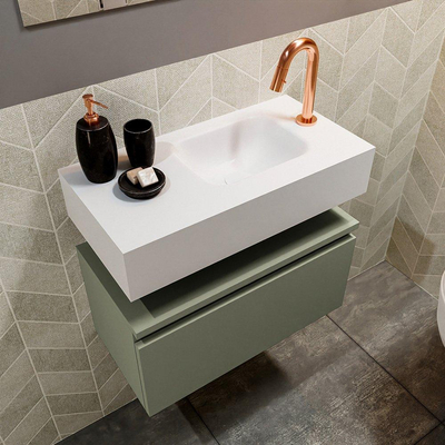 MONDIAZ ANDOR Toiletmeubel - 60x30x30cm - 1 kraangat - 1 lades - army mat - wasbak rechts - Solid surface - Wit