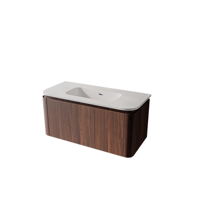 Saniclass Terra Badkamermeubelset - 100cm - 2 lades - afgeronde hoeken - 1 wastafel - zonder kraangat - kastanje (walnoot)