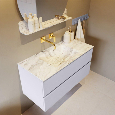 MONDIAZ VICA-DLUX Ensemble meuble de salle de bains - 100cm - meuble bas cale - 2 tiroirs - lavabo encastré cloud central - sans trous de robinet - version haute 60cm - glace