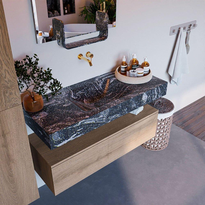Mondiaz ALAN-DLUX Ensemble de meuble - 110cm - meuble Washed Oak mat - 1 tiroir - Lavabo Cloud Lava suspendu - vasque Centre - 0 trous de robinet