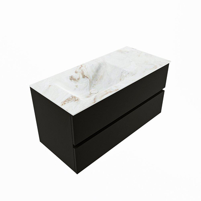 MONDIAZ VICA-DLUX Ensemble meuble de salle de bains - 100cm - meuble bas urban - 2 tiroirs - lavabo encastré cloud gauche - 1 trou de robinet - version haute 60cm - frape