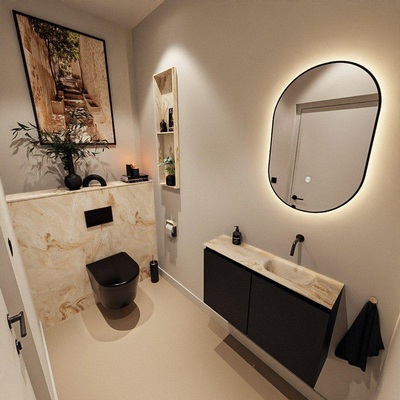 MONDIAZ TURE-DLUX Meuble toilette - 80cm - Urban - EDEN - vasque Frappe - position droite - sans trou de robinet