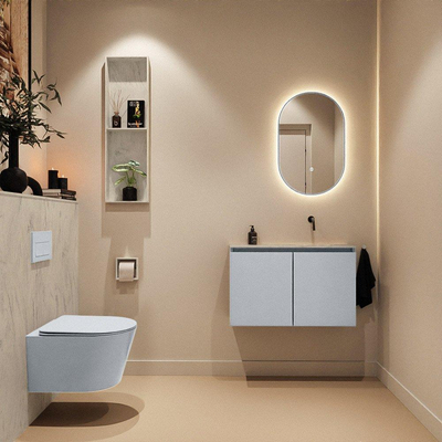 MONDIAZ TURE-DLUX Meuble toilette - 80cm - Clay - EDEN - vasque Opalo - position droite - sans trou de robinet