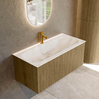 Mondiaz KURVE-DLUX Badkamermeubelset - 100x46x40cm - 1 lade - wastafel solid surface - midden - 1 kraangat - Dusk