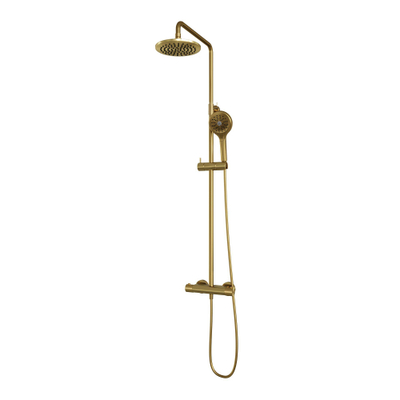 Brauer Gold Carving Colonne de douche murale thermostatique avec pommeau rond 20cm et douchette Rond 3 jet flexible lisse 150cm et barre de douche avec support douchette Or brossé PVD